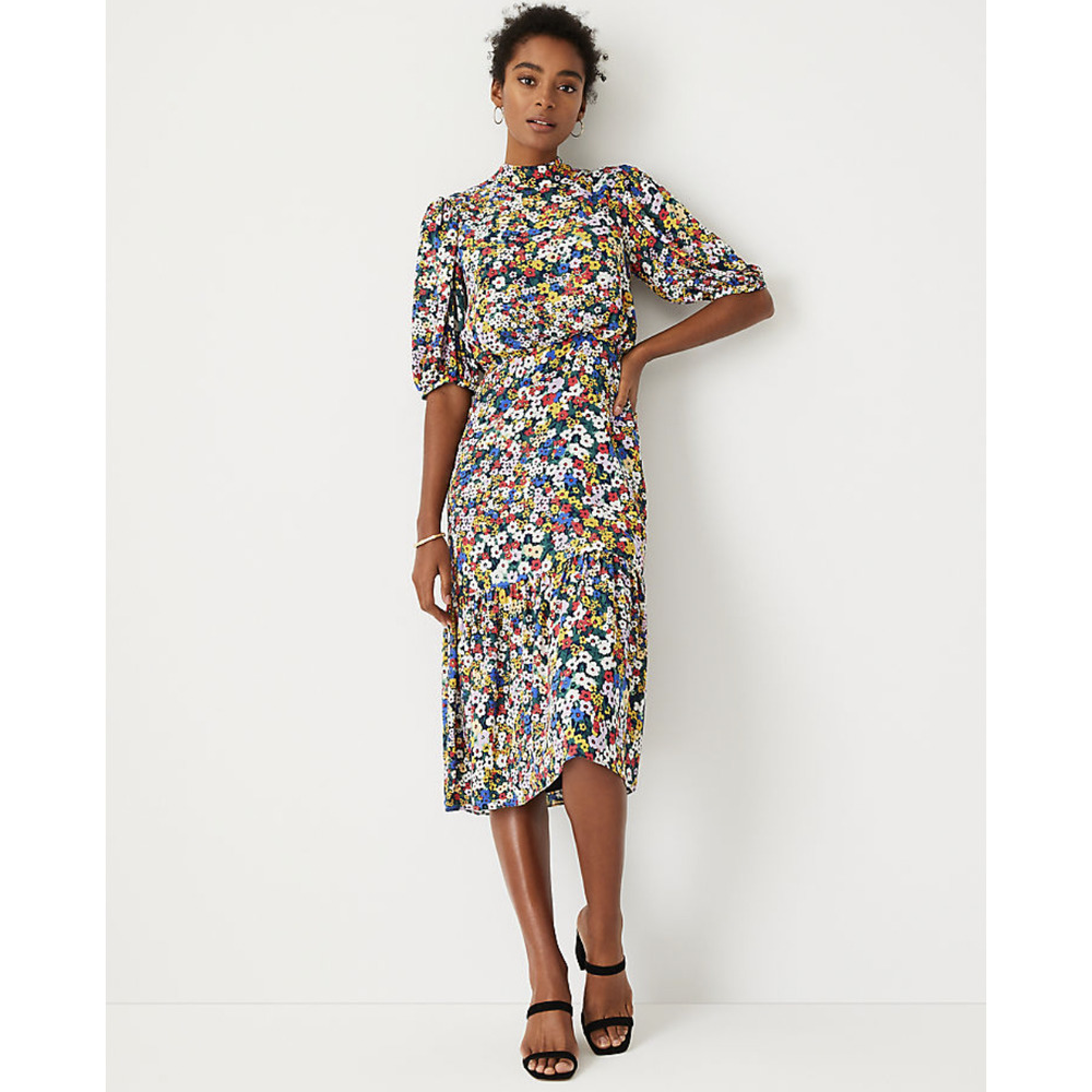 Ann Taylor Floral Midi Dress in Multicolor